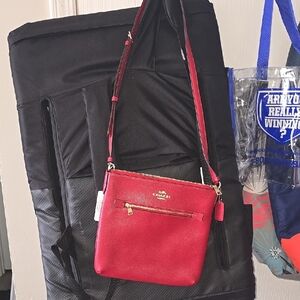 Coach Red Leather Crossbody Bag with Gold Hardware